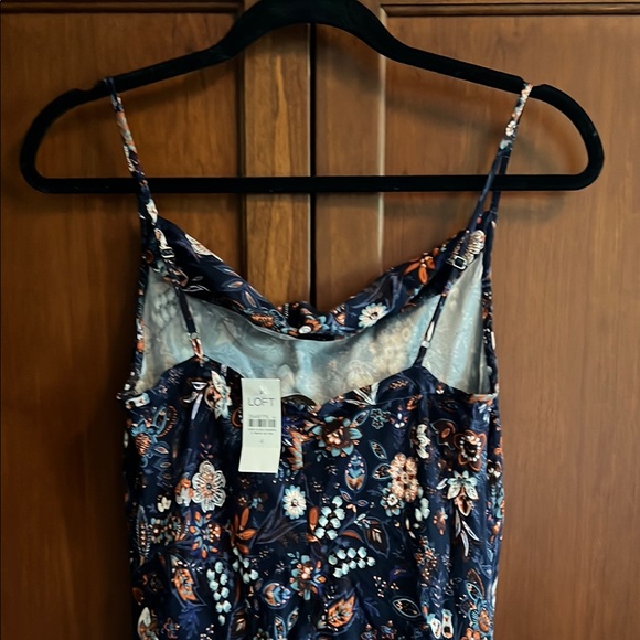 LOFT Floral Midi Dress - Navy and Orange - Picture 5 of 7